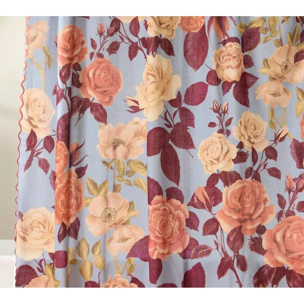 NEW Anthropologie Maeve Roses Printed Organic‎ Cotton Floral Shower Curtain NWT